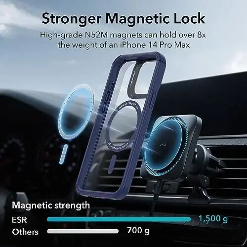 iPhone 13 Pro Max için Standlı ESR Kılıfı, MagSafe Uyumlu, Tam Gövdeli Askeri Sınıf Düşmeye Dayanıklı Kılıf, Dahili 9H+ Temperli Cam Ekran Koruyucu, Zırh Serisi, Şeffaf Koyu Mavi 