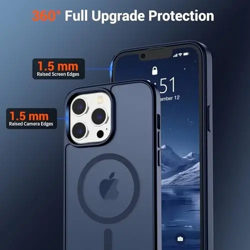 iPhone 13 Pro Max için SUPFINE Manyetik Kılıf, Ekran Koruyuculu (MagSafe ile Uyumlu) (Askeri Sınıf Düşme Koruması) Yarı Saydam Mat Darbeye Dayanıklı Telefon Kapağı, Koyu Mavi - SUPFINE (1)