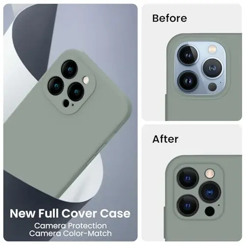 FireNova Designed for iPhone 13 Pro Max Case, Silicone [Camera Protection] Phone Case with [2 Screen Protectors], Soft Anti-Scratch Microfiber Lining Inside, 6.7 inch, Calke Green - 3