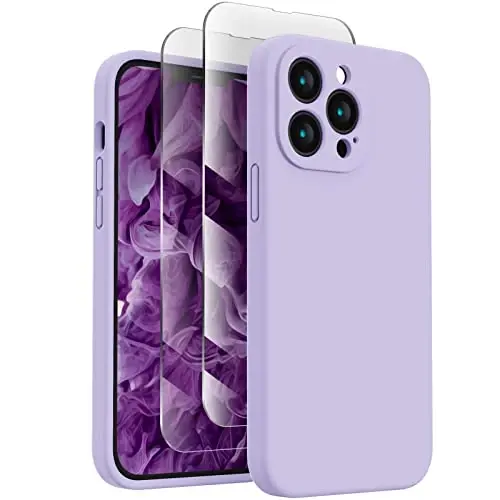 FireNova Designed for iPhone 13 Pro Max Case, Silicone [Camera Protection] Phone Case with [2 Screen Protectors], Soft Anti-Scratch Microfiber Lining Inside, 6.7 inch, Clove Purple - 1