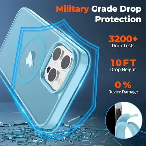 zapica Magnetic for iPhone 13 Pro Max Case, [Compatible with MagSafe] [Military Grade Drop Protection] Translucent Matte Shockproof Anti-Scratch Phone Case, Light Blue - 6