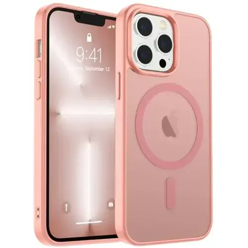 zapica Magnetic for iPhone 13 Pro Max Case, [Compatible with MagSafe] [Military Grade Drop Protection] Translucent Matte Shockproof Anti-Scratch Phone Case, Light Pink 