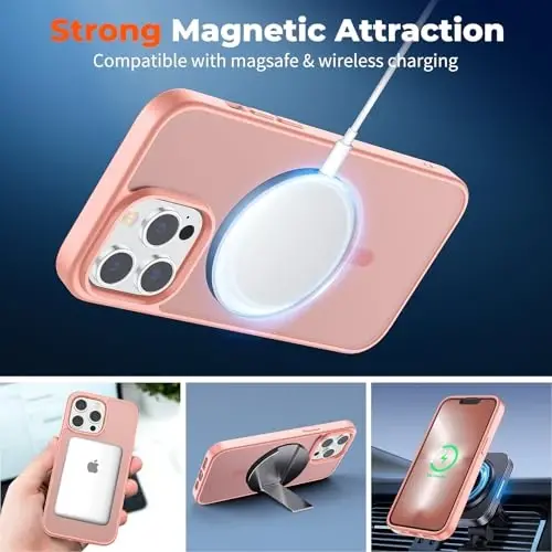 zapica Magnetic for iPhone 13 Pro Max Case, [Compatible with MagSafe] [Military Grade Drop Protection] Translucent Matte Shockproof Anti-Scratch Phone Case, Light Pink - 2