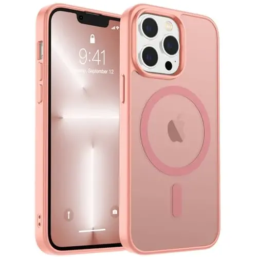 zapica Magnetic for iPhone 13 Pro Max Case, [Compatible with MagSafe] [Military Grade Drop Protection] Translucent Matte Shockproof Anti-Scratch Phone Case, Light Pink - ZAPICA