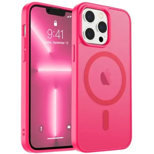 zapica Magnetic for iPhone 13 Pro Max Case, Hot Pink | Compatible with MagSafe, Military Grade Drop Protection, Translucent Matte Anti-Scratch Phone Cover 