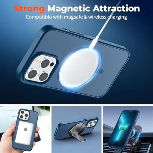 zapica Magnetic for iPhone 13 Pro Max Case, [Compatible with MagSafe] [Military Grade Drop Protection] Translucent Matte Shockproof Anti-Scratch Phone Case, Dark Blue - 2