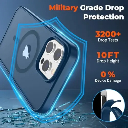 zapica Magnetic for iPhone 13 Pro Max Case, [Compatible with MagSafe] [Military Grade Drop Protection] Translucent Matte Shockproof Anti-Scratch Phone Case, Dark Blue - 6
