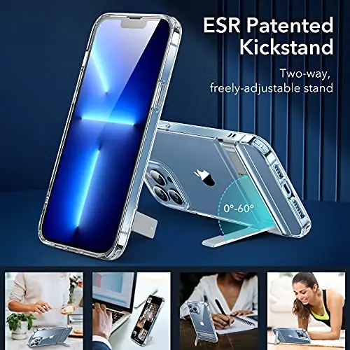 iPhone 13 Pro Max ile Uyumlu ESR Patentli Metal Destek Çubuklu Kılıf, İki Farklı Eğilme Açısı, Güçlendirilmiş Düşme Koruması, İnce ve Yumuşak Kılıf, Şeffaf - 3