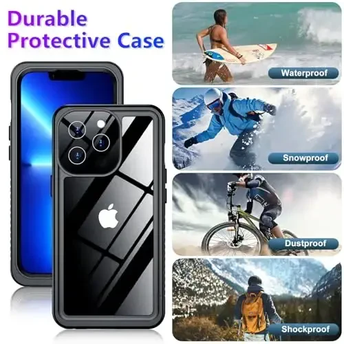Temdan Compatible with iPhone 13 Pro Max Case Waterproof, Built-in Screen & Camera Protector IP68 Underwater Full Body 13FT Military Dropproof Shockproof Phone Case 6.7