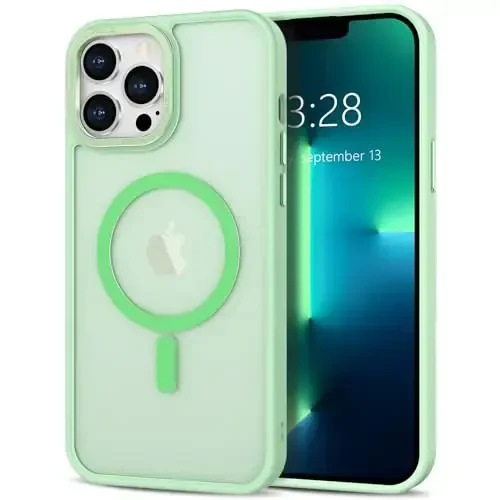 Anuck Case for iPhone 13 Pro Max Case Magnetic Phone Case Compatible with MagSafe, Soft TPU Bumper Hard Translucent Matte Back Slim Fit Shockproof Protective Cover for Men Women Girls - Green 