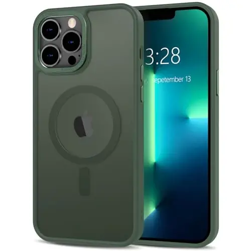 Anuck Case for iPhone 13 Pro Max Case Magnetic Phone Case Compatible with MagSafe, Soft TPU Bumper Hard Translucent Matte Back Slim Fit Shockproof Protective Cover for Men Women Girls - Dark Green - 1