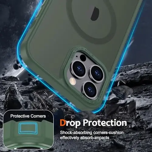 Anuck Case for iPhone 13 Pro Max Case Magnetic Phone Case Compatible with MagSafe, Soft TPU Bumper Hard Translucent Matte Back Slim Fit Shockproof Protective Cover for Men Women Girls - Dark Green - 4