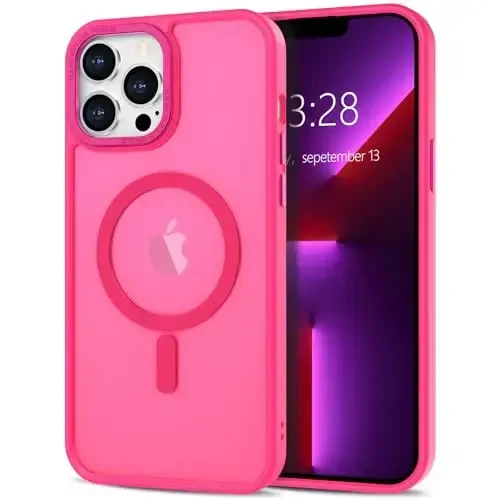 Anuck Case for iPhone 13 Pro Max Case Magnetic Phone Case Compatible with MagSafe, Soft TPU Bumper Hard Translucent Matte Back Slim Fit Shockproof Protective Cover for Men Women Girls - Hot Pink 