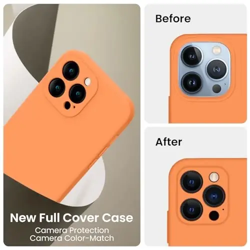 FireNova Designed for iPhone 13 Pro Max Case, Silicone [Camera Protection] Phone Case with [2 Screen Protectors], Soft Anti-Scratch Microfiber Lining Inside, 6.7 inch, Kumquat - 3