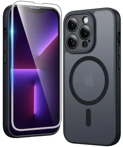 iPhone 13 Pro-Max Kılıfı için FNTCASE: Magsafe Uyumlu Mat Manyetik Telefon Kılıfı, İnce, Sararmaz, Askeri Sınıf Düşme Korumalı, Sağlam, Yarı Saydam Koruyucu Cep Telefonu Kılıfı (C-Siyah) - FNTCASE