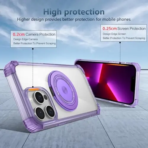 IYTRRYH for iPhone 13 Pro Max Case Magnetic Compatible with MagSafe Wireless Charging,with 2 Screen Protectors,for 13 Pro Max Phone Case with Kickstand Ring,Military Grade Protection Shockproof Purple - 4