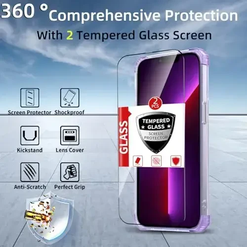 IYTRRYH for iPhone 13 Pro Max Case Magnetic Compatible with MagSafe Wireless Charging,with 2 Screen Protectors,for 13 Pro Max Phone Case with Kickstand Ring,Military Grade Protection Shockproof Purple - 3