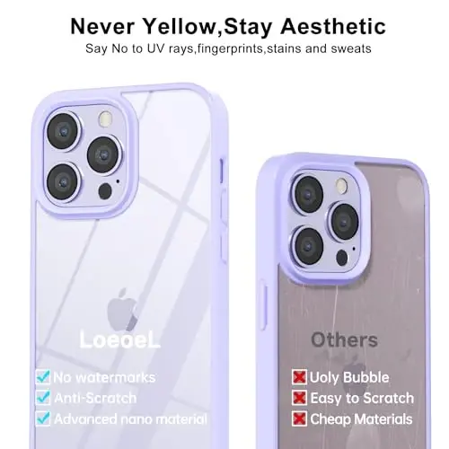 LoeoeL for iPhone 13 Pro Max Case Clear, Transparent Hybrid 13 Pro Max Phone Case [Hard Plastic & Soft Silicone Bumper] Acrylic Non Yellowing Thin Slim Protective Cover for Women, Purple Lavender - 4