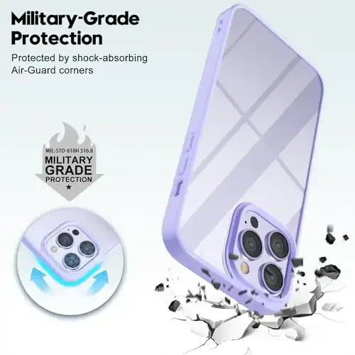 LoeoeL for iPhone 13 Pro Max Case Clear, Transparent Hybrid 13 Pro Max Phone Case [Hard Plastic & Soft Silicone Bumper] Acrylic Non Yellowing Thin Slim Protective Cover for Women, Purple Lavender - 9