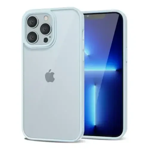 LoeoeL for iPhone 13 Pro Max Case Clear, Transparent Hybrid 13 Pro Max Phone Case [Hard Plastic & Soft Silicone Bumper] Acrylic Non Yellowing Thin Slim Protective Cover for Women, Light Blue - LOEOEL