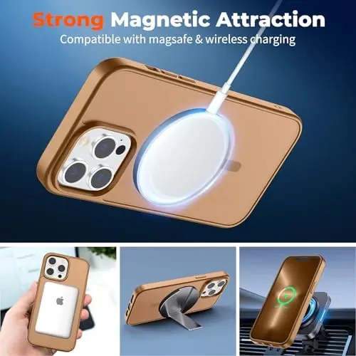 zapica Magnetic for iPhone 13 Pro Max Case, Brown | Compatible with MagSafe, Military Grade Drop Protection, Translucent Matte Anti-Scratch Phone Cover - 3