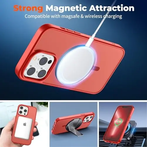 zapica Magnetic for iPhone 13 Pro Max Case, [Compatible with MagSafe] [Military Grade Drop Protection] Translucent Matte Shockproof Anti-Scratch Phone Case, Red - 3