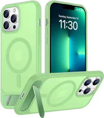 Temdan Magnetic Compatible with iPhone 13 Pro Max Case, [Built-in Invisible Kickstand][Compatible with MagSafe][Military Grade Shockproof] Slim Translucent Matte Phone Case for iPhone 13 Pro Max 6.7