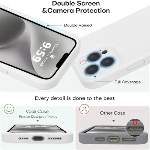 Vooii Compatible with iPhone 13 Pro Max Case, Liquid Silicone Upgrade [Camera Protection] [Soft Anti-Scratch Microfiber Lining] Shockproof Phone Case for iPhone 13 Pro Max 6.7 inch - White - 3