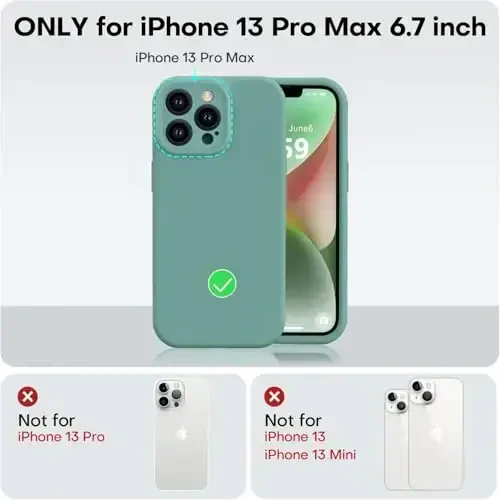 Vooii Compatible with iPhone 13 Pro Max Case, Liquid Silicone Upgrade [Camera Protection] [Soft Anti-Scratch Microfiber Lining] Shockproof Phone Case for iPhone 13 Pro Max 6.7 inch - Pine Green - 5