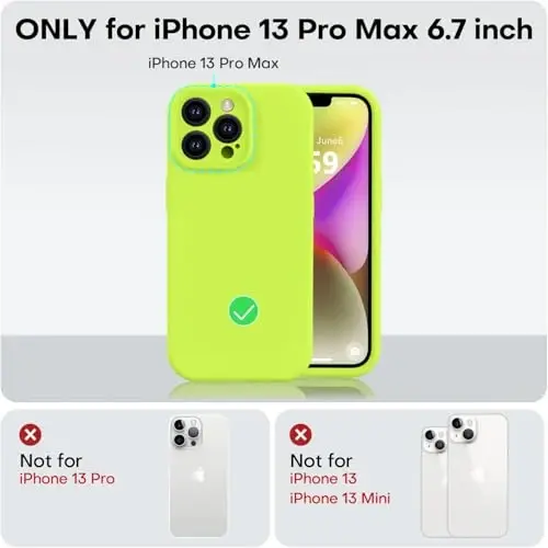 Vooii Compatible with iPhone 13 Pro Max Case, Liquid Silicone Upgrade [Camera Protection] [Soft Anti-Scratch Microfiber Lining] Shockproof Phone Case for iPhone 13 Pro Max 6.7 inch - Fluorescent Green - 5