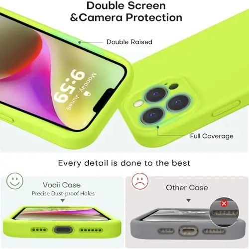 Vooii Compatible with iPhone 13 Pro Max Case, Liquid Silicone Upgrade [Camera Protection] [Soft Anti-Scratch Microfiber Lining] Shockproof Phone Case for iPhone 13 Pro Max 6.7 inch - Fluorescent Green - 3