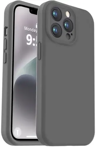 Vooii Compatible with iPhone 13 Pro Max Case, Liquid Silicone Upgrade [Camera Protection] [Soft Anti-Scratch Microfiber Lining] Shockproof Phone Case for iPhone 13 Pro Max 6.7 inch - Dark Grey - 1