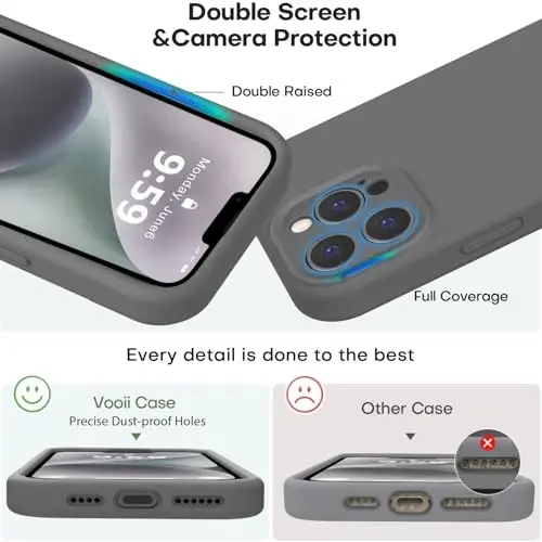 Vooii Compatible with iPhone 13 Pro Max Case, Liquid Silicone Upgrade [Camera Protection] [Soft Anti-Scratch Microfiber Lining] Shockproof Phone Case for iPhone 13 Pro Max 6.7 inch - Dark Grey - 3