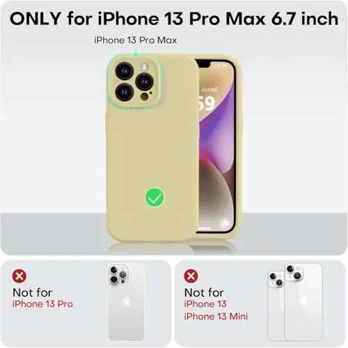 Vooii Compatible with iPhone 13 Pro Max Case, Liquid Silicone Upgrade [Camera Protection] [Soft Anti-Scratch Microfiber Lining] Shockproof Phone Case for iPhone 13 Pro Max 6.7 inch - Creamy Yellow - 5