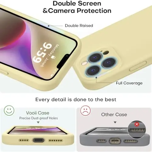 Vooii Compatible with iPhone 13 Pro Max Case, Liquid Silicone Upgrade [Camera Protection] [Soft Anti-Scratch Microfiber Lining] Shockproof Phone Case for iPhone 13 Pro Max 6.7 inch - Creamy Yellow - 3