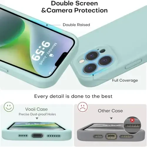 Vooii Compatible with iPhone 13 Pro Max Case, Liquid Silicone Upgrade [Camera Protection] [Soft Anti-Scratch Microfiber Lining] Shockproof Phone Case for iPhone 13 Pro Max 6.7 inch - Mint - 3