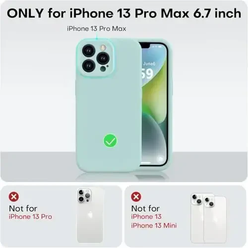 Vooii Compatible with iPhone 13 Pro Max Case, Liquid Silicone Upgrade [Camera Protection] [Soft Anti-Scratch Microfiber Lining] Shockproof Phone Case for iPhone 13 Pro Max 6.7 inch - Mint - 5