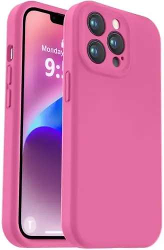 Vooii Compatible with iPhone 13 Pro Max Case, Liquid Silicone Upgrade [Camera Protection] [Soft Anti-Scratch Microfiber Lining] Shockproof Phone Case for iPhone 13 Pro Max 6.7 inch - Pitaya - 1