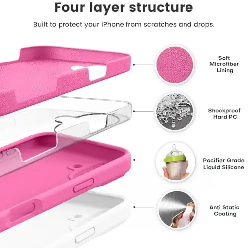 Vooii Compatible with iPhone 13 Pro Max Case, Liquid Silicone Upgrade [Camera Protection] [Soft Anti-Scratch Microfiber Lining] Shockproof Phone Case for iPhone 13 Pro Max 6.7 inch - Pitaya - 2