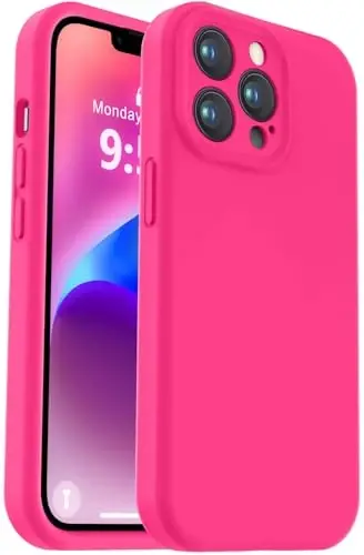 Vooii Compatible with iPhone 13 Pro Max Case, Liquid Silicone Upgrade [Camera Protection] [Soft Anti-Scratch Microfiber Lining] Shockproof Phone Case for iPhone 13 Pro Max 6.7 inch - Hot Pink - 1