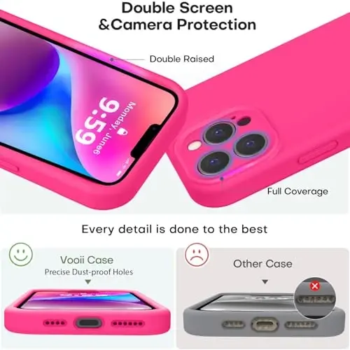 Vooii Compatible with iPhone 13 Pro Max Case, Liquid Silicone Upgrade [Camera Protection] [Soft Anti-Scratch Microfiber Lining] Shockproof Phone Case for iPhone 13 Pro Max 6.7 inch - Hot Pink - 3