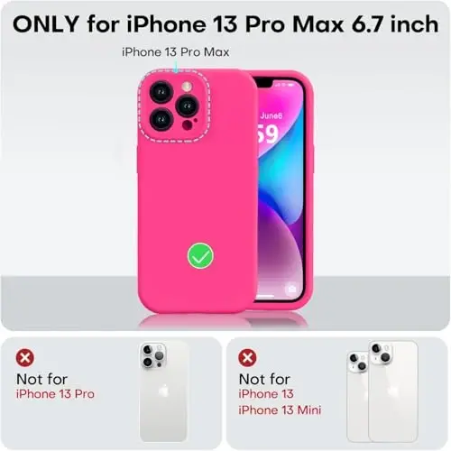 Vooii Compatible with iPhone 13 Pro Max Case, Liquid Silicone Upgrade [Camera Protection] [Soft Anti-Scratch Microfiber Lining] Shockproof Phone Case for iPhone 13 Pro Max 6.7 inch - Hot Pink - 5