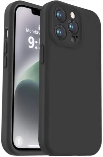 Vooii Compatible with iPhone 13 Pro Max Case, Liquid Silicone Upgrade [Camera Protection] [Soft Anti-Scratch Microfiber Lining] Shockproof Phone Case for iPhone 13 Pro Max 6.7 inch - Black - VOOII