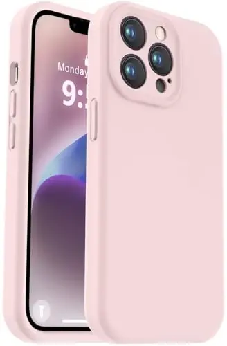 Vooii Compatible with iPhone 13 Pro Max Case, Liquid Silicone Upgrade [Camera Protection] [Soft Anti-Scratch Microfiber Lining] Shockproof Phone Case for iPhone 13 Pro Max 6.7 inch - Chalk Pink - VOOII