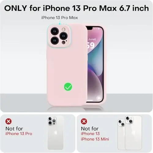 Vooii Compatible with iPhone 13 Pro Max Case, Liquid Silicone Upgrade [Camera Protection] [Soft Anti-Scratch Microfiber Lining] Shockproof Phone Case for iPhone 13 Pro Max 6.7 inch - Chalk Pink - 5