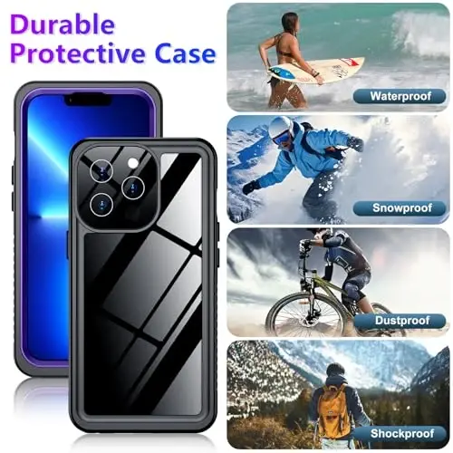 iPhone 13 Pro Max Kılıfı Su Geçirmez ile Uyumlu Temdan, Dahili Ekran ve Kamera Koruyuculu IP68 Sualtı Tam Gövde 13FT Askeri Düşmeye Dayanıklı Şok Geçirmez Telefon Kılıfı 6.7