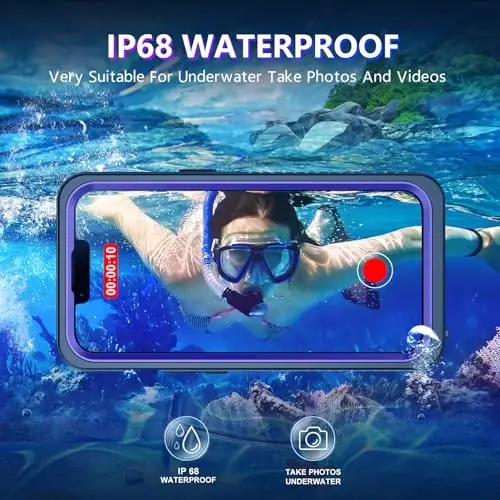 Temdan Compatible with iPhone 13 Pro Max Case Waterproof, Built-in Screen & Camera Protector IP68 Underwater Full Body 13FT Military Dropproof Shockproof Phone Case 6.7