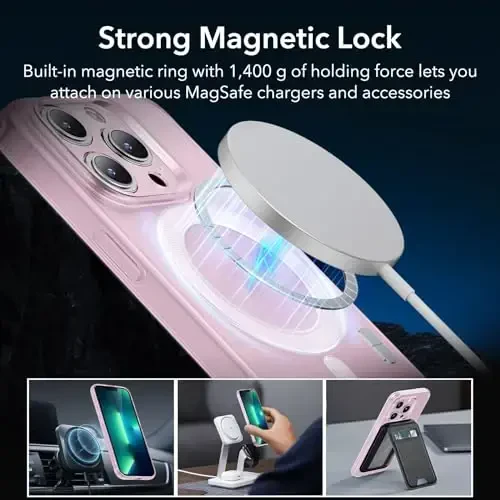 iPhone 13 Pro Max uchun ESR g'ilofi, MagSafe bilan mos, harbiy darajadagi himoya, sarg'ayish va tirnalishga chidamli, iPhone 13 Pro Max uchun magnit telefon g'ilofi, Zero seriyasi, muzli pushti - 5