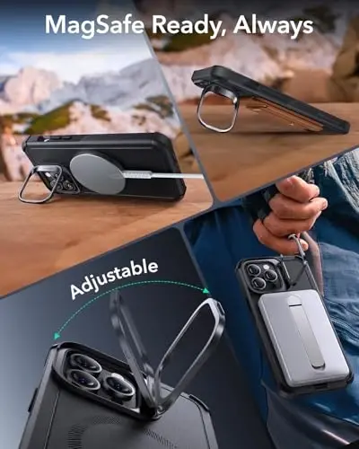 iPhone 13 Pro Max uchun ESR g'ilofi stend bilan, 23 fut harbiy darajadagi tushishdan himoya qiluvchi og'ir magnit telefon g'ilofi, MagSafe aksessuarlari bilan mos, Cyber Series, qora - 5