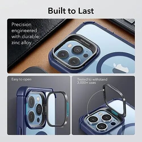 iPhone 13 Pro Max uchun ESR g'ilofi stend bilan, MagSafe bilan mos, to'liq korpusli harbiy darajadagi tushishga chidamli g'ilof, o'rnatilgan 9H+ temperli shisha ekran himoyachisi, Armor Series, tiniq to'q ko'k - 2